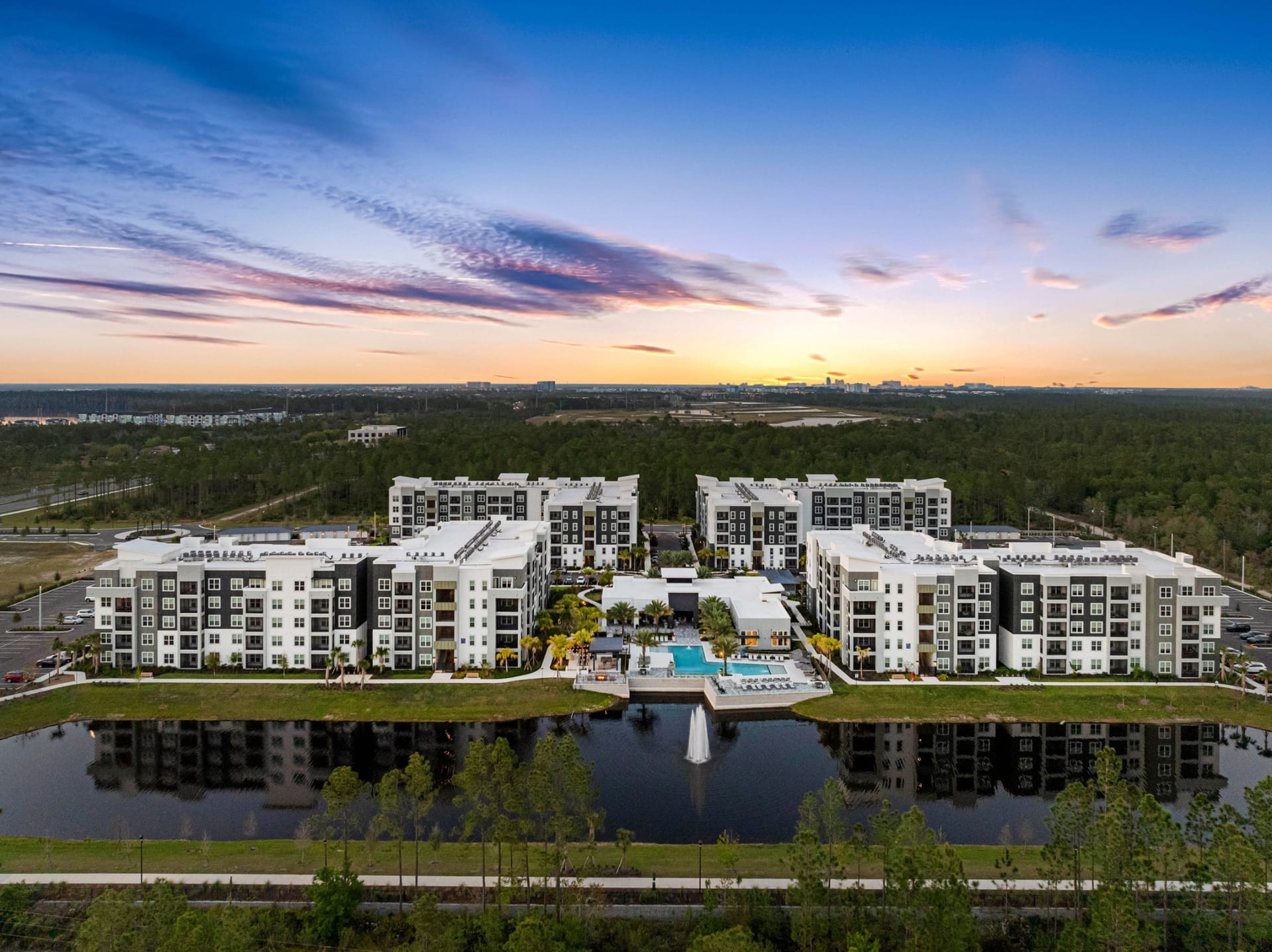 Bainbridge World Center Orlando, FL — leasing center exterior aerial photography by Delray Drones