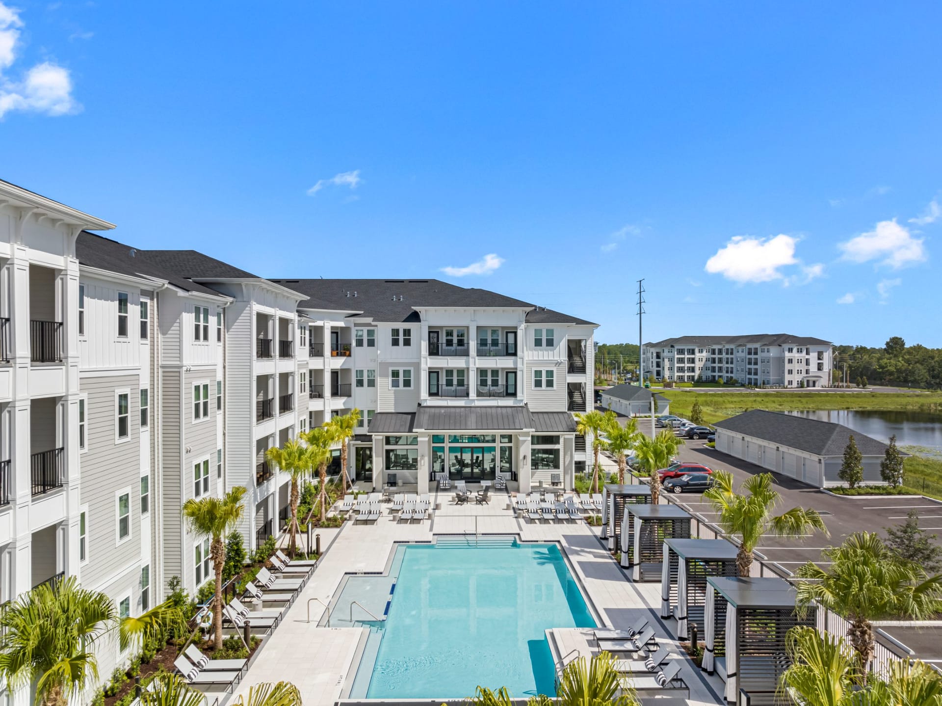 Caroline Waterford Lakes Orlando, FL — amenity space aerial photography by Delray Drones