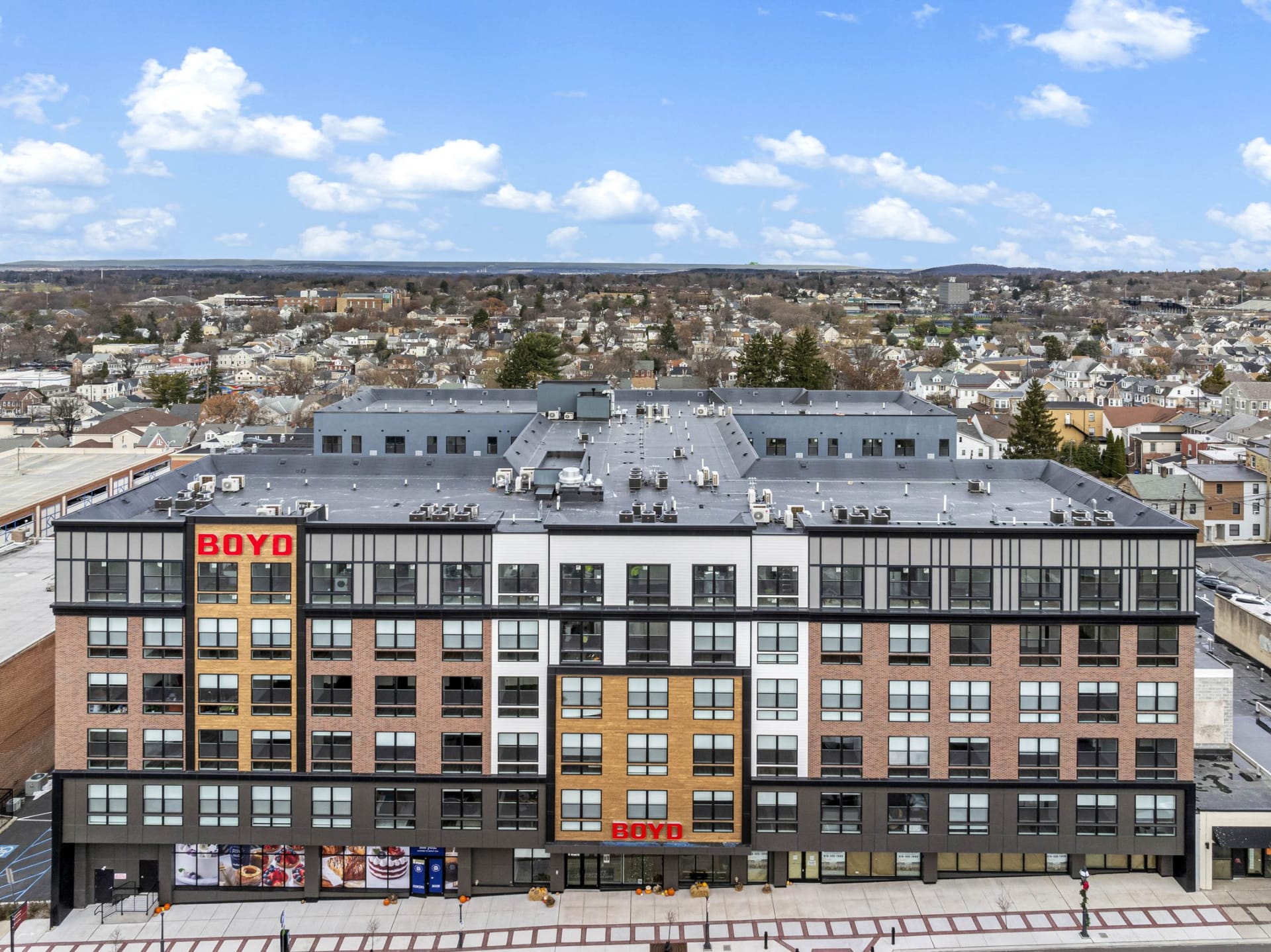 Dream Boyd Theatre Bethlehem, PA — leasing center exterior aerial photography by Delray Drones