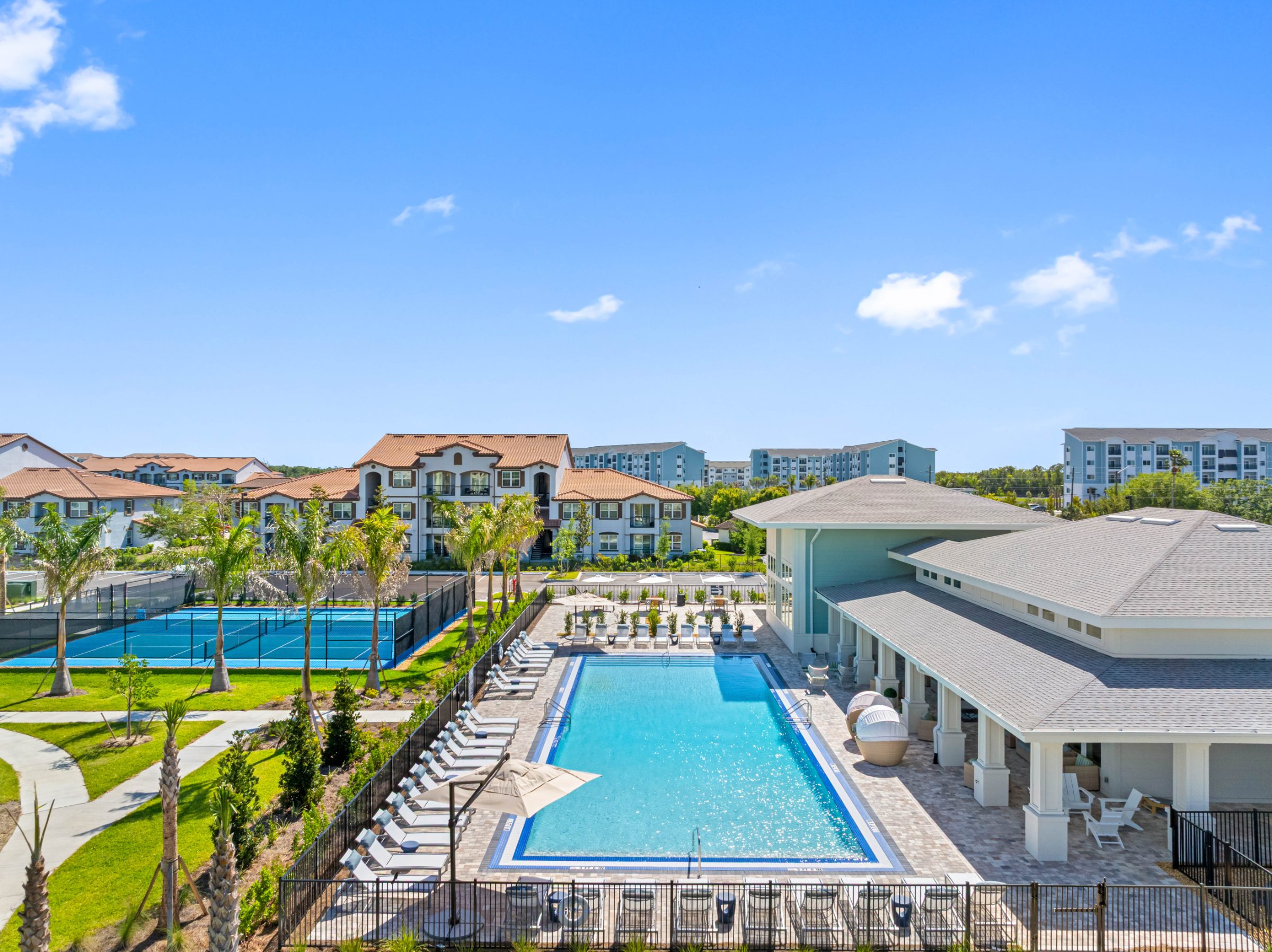 Montego Reserve Fort Myers, FL — leasing center exterior aerial photography by Delray Drones