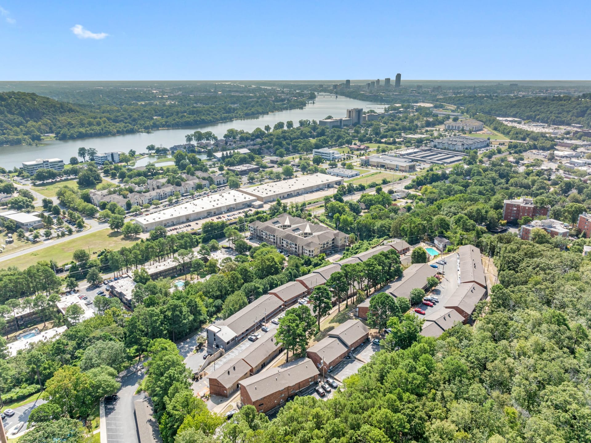 Prosper Riverdale- Little Rock, AR — leasing center exterior aerial photography by Delray Drones