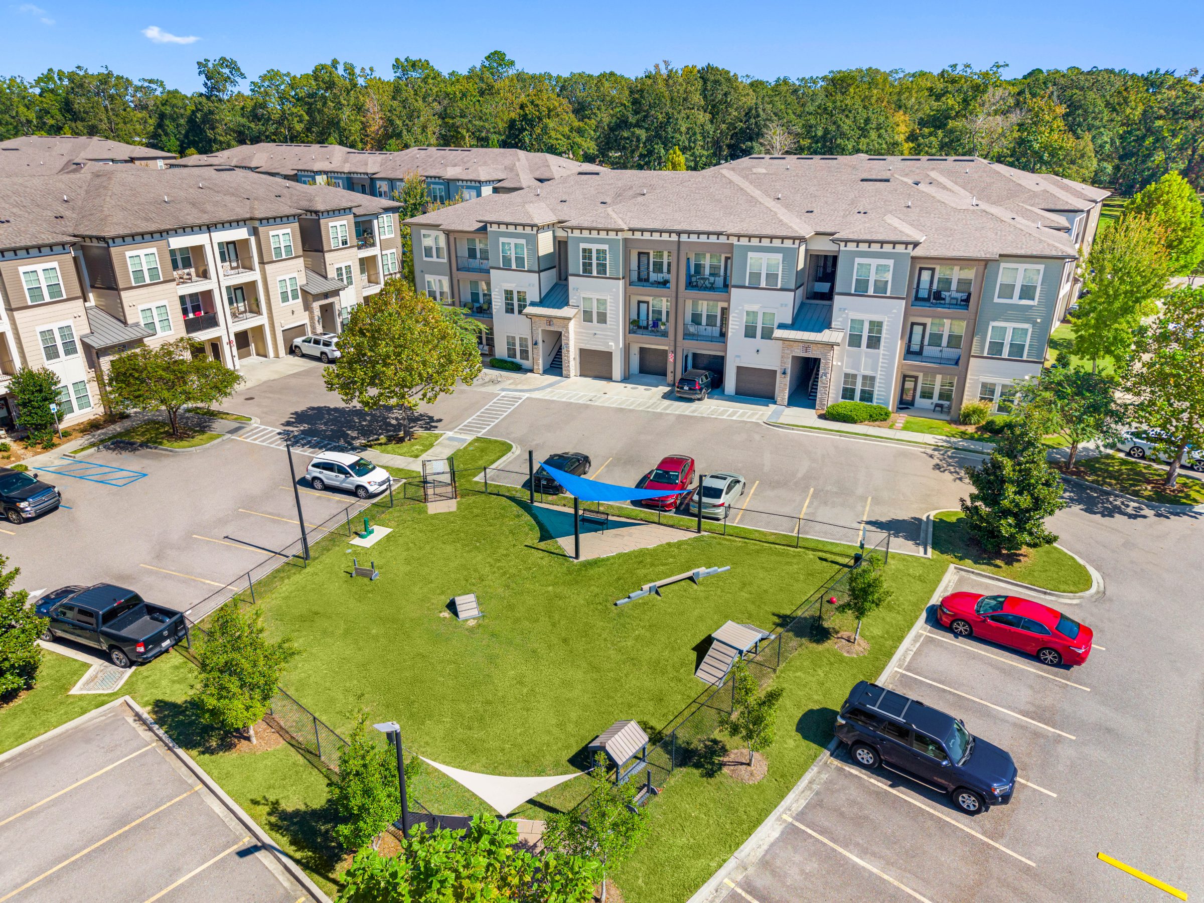 Tapestry Long Farm Baton Rouge, LA — leasing center exterior aerial photography by Delray Drones