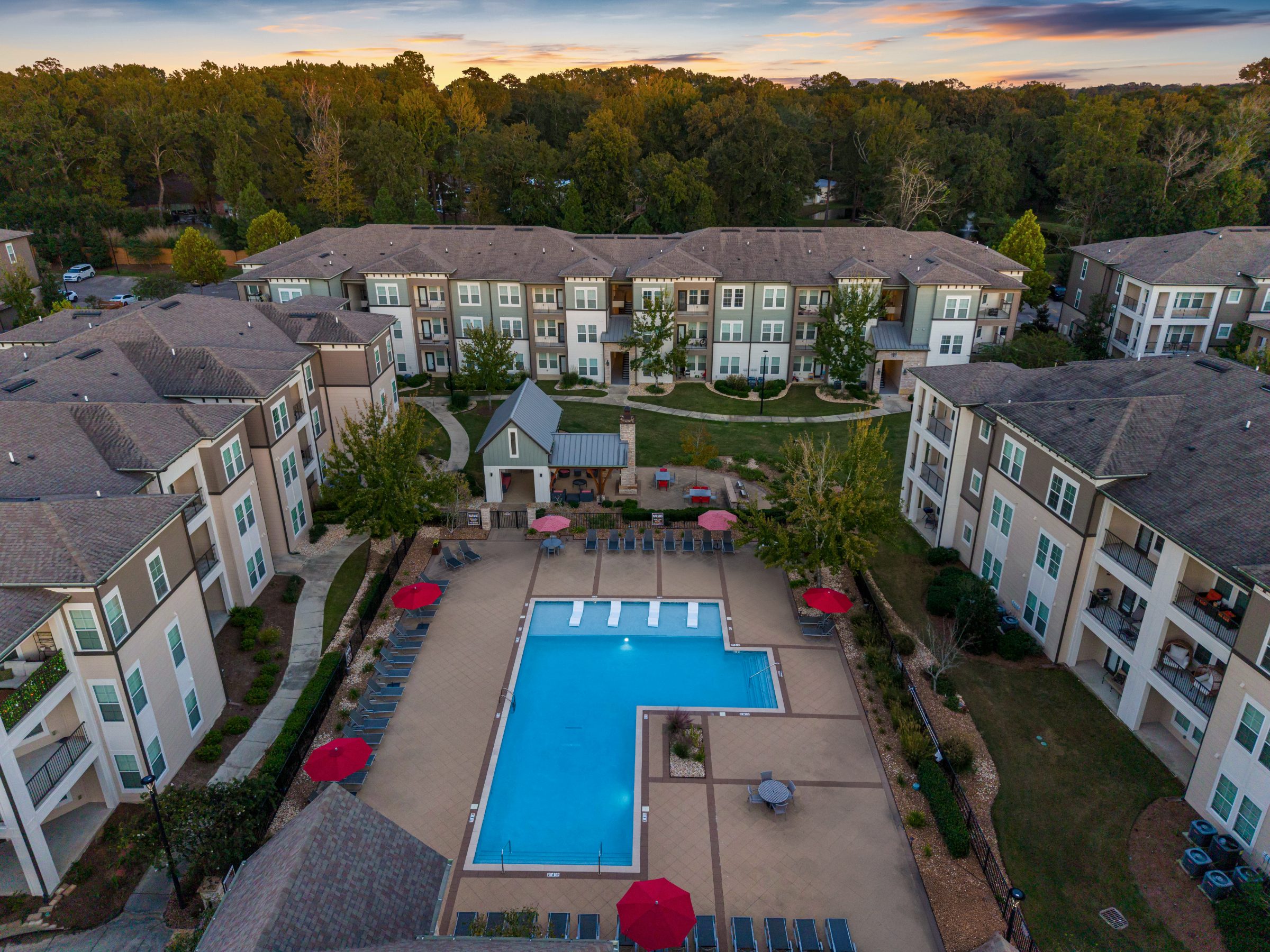 Tapestry Long Farm Baton Rouge, LA — amenity space aerial photography by Delray Drones