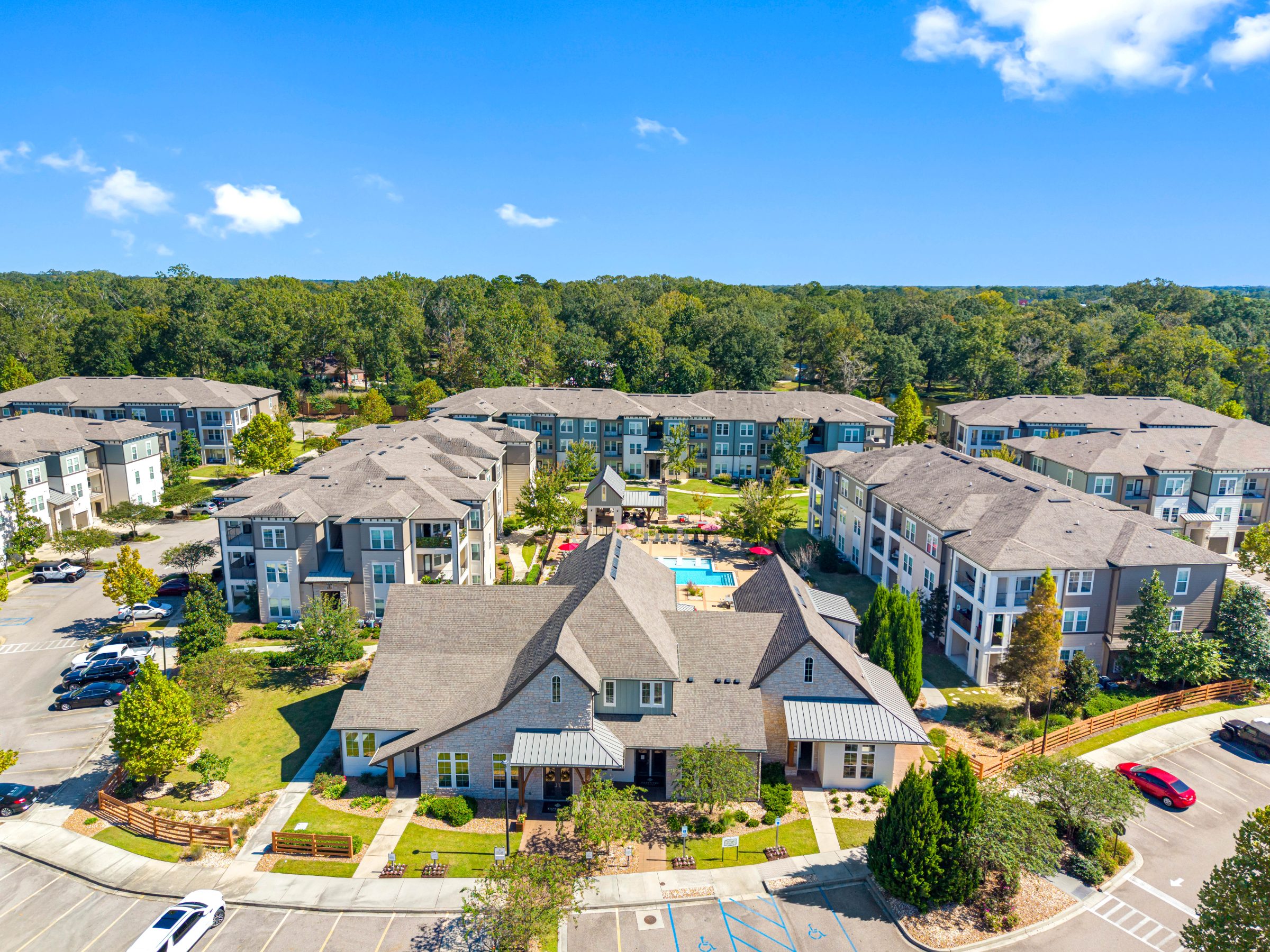 Tapestry Long Farm Baton Rouge, LA — amenity space aerial photography by Delray Drones