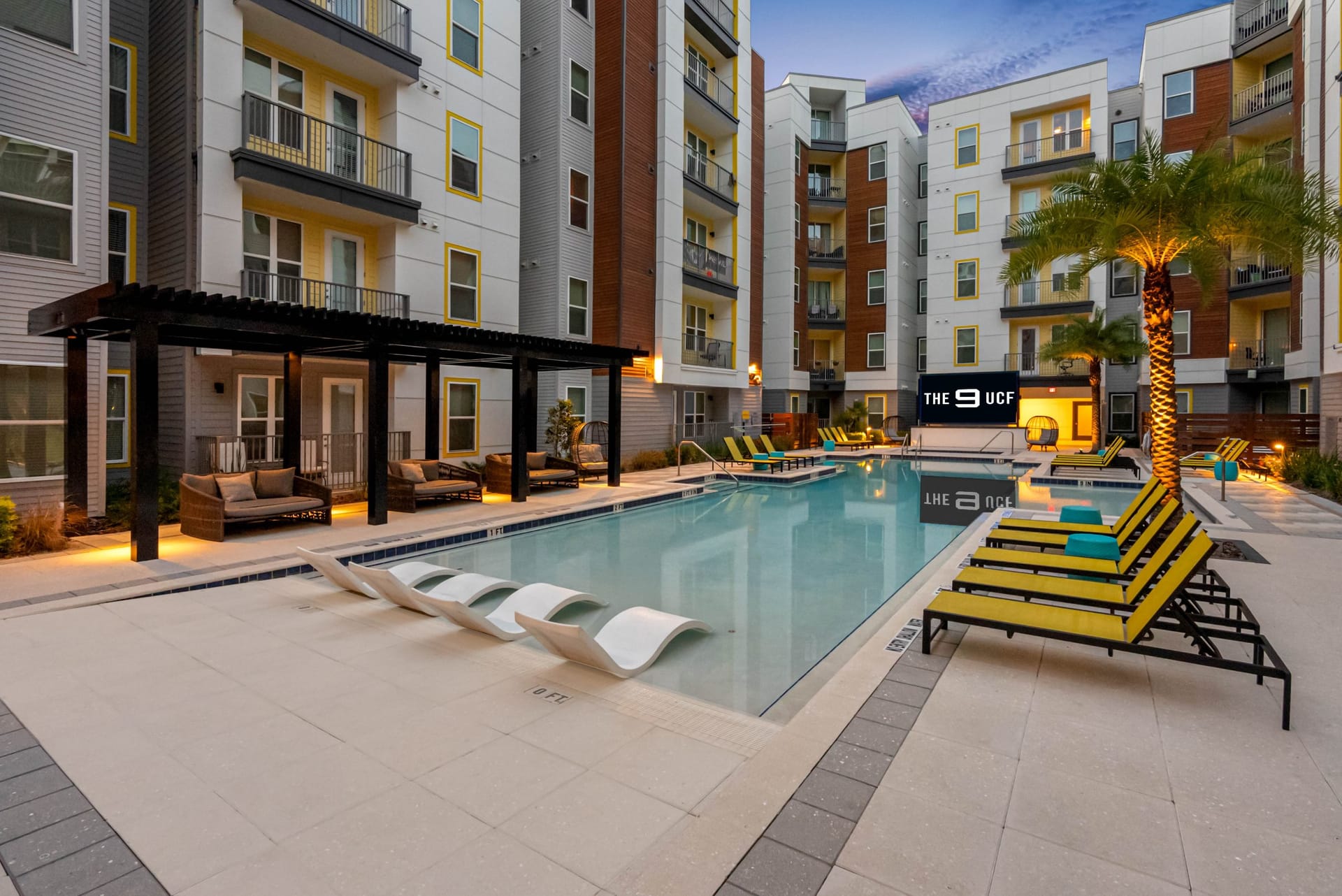 The 9 Ucf Orlando, FL — leasing center exterior aerial photography by Delray Drones