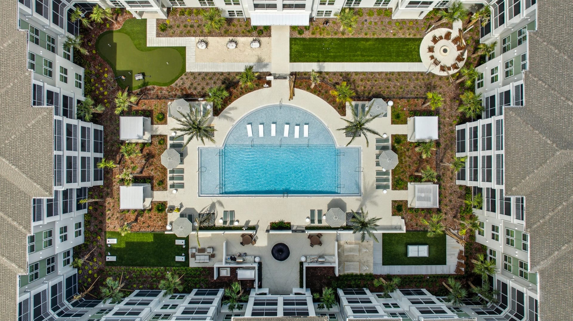 The Wilton Palm Coast, FL — amenity space aerial photography by Delray Drones
