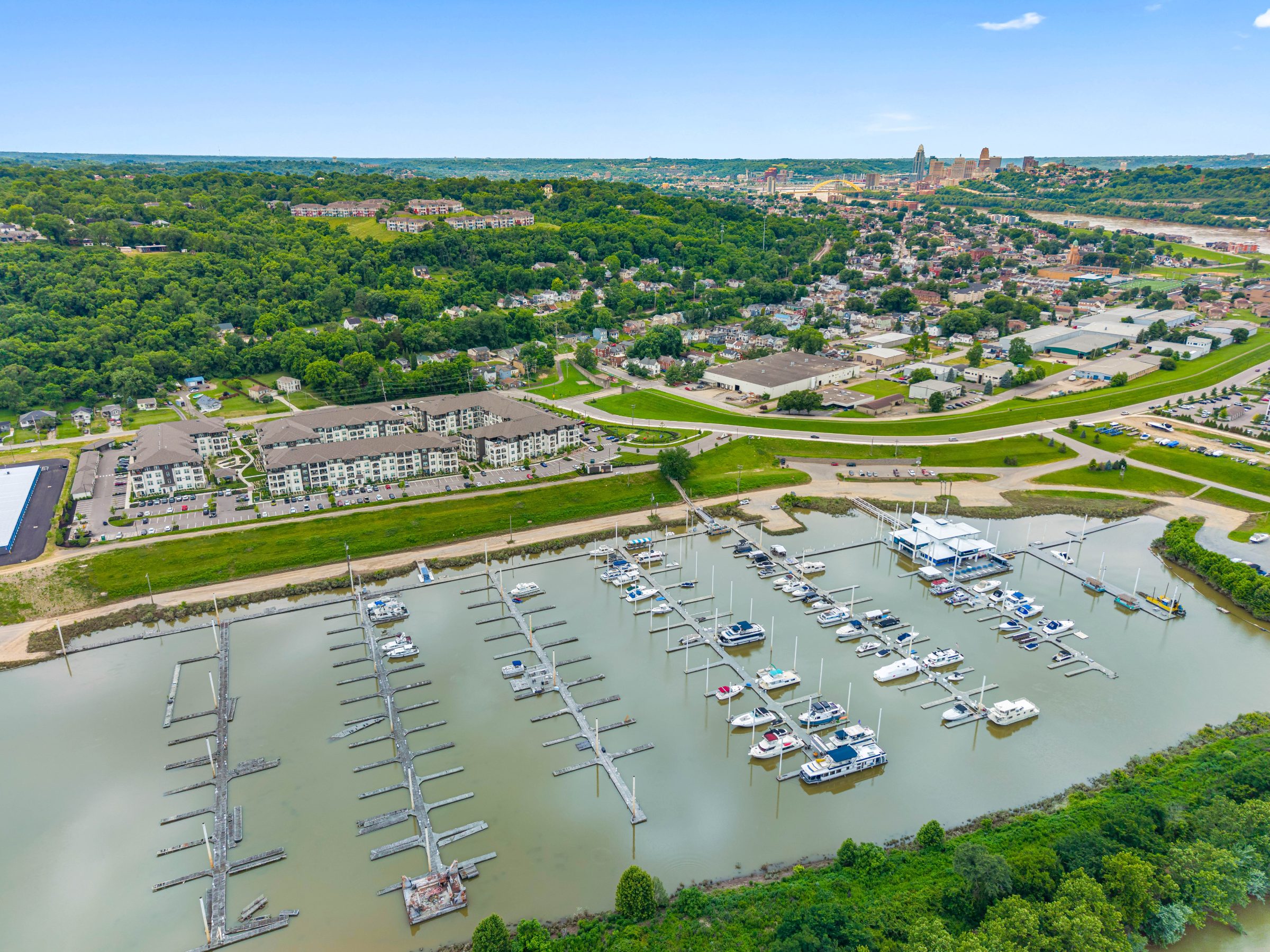 Velo Riverside Apartments Dayton, KY — lifestyle detail aerial photography by Delray Drones