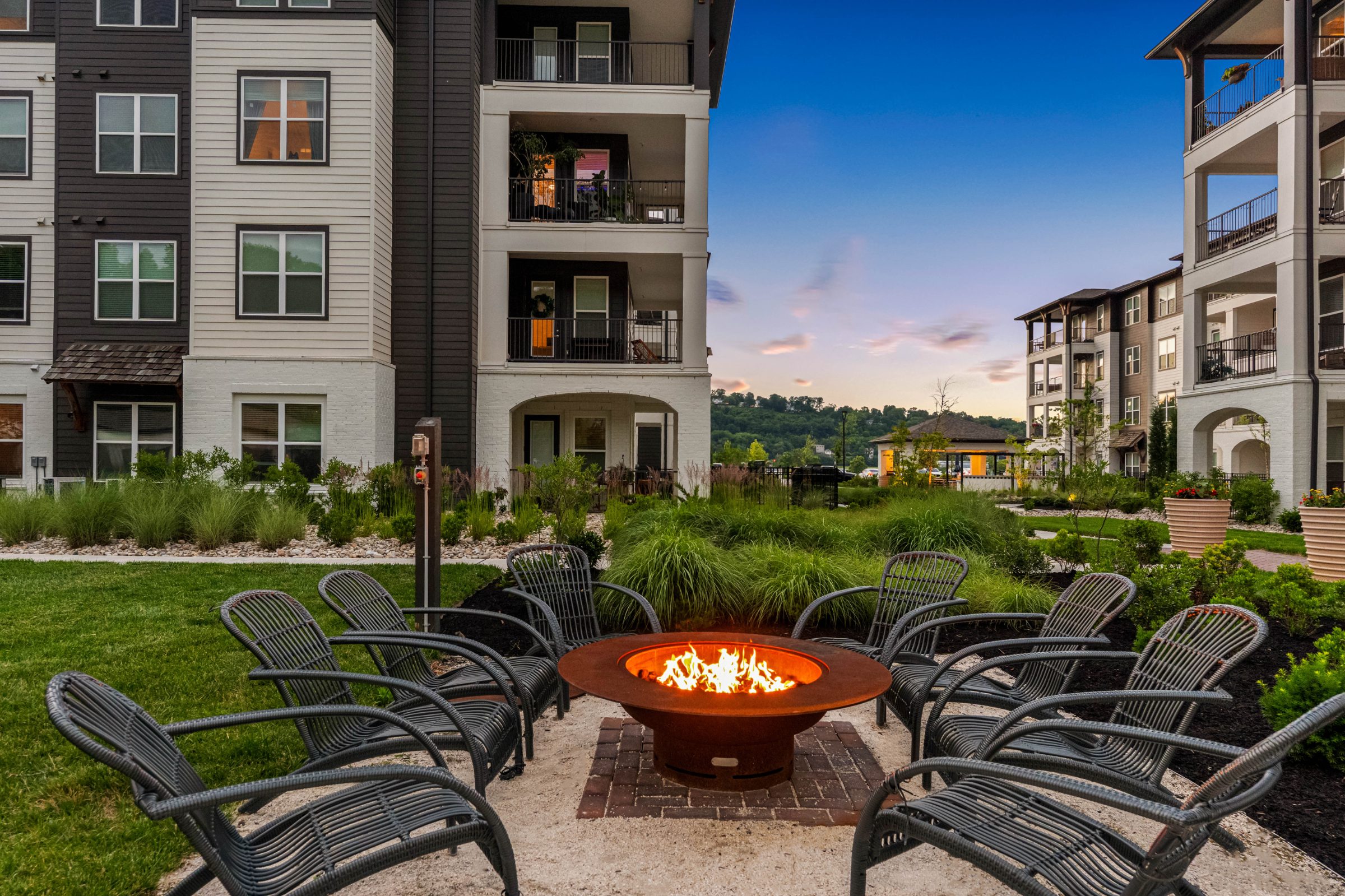Velo Riverside Apartments Dayton, KY — amenity space aerial photography by Delray Drones